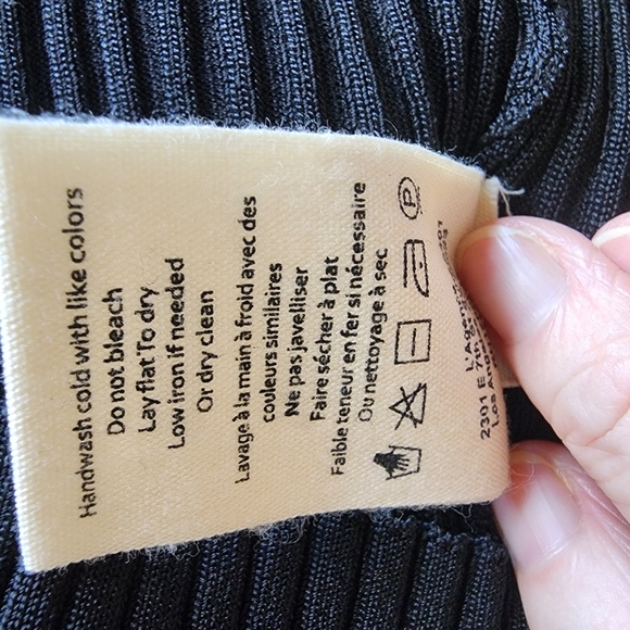 L'Agence Isabella Fitted Button-down 3/4 Sleeve Cardigan Black Ribbed Sweater -L - Picture 7 of 9